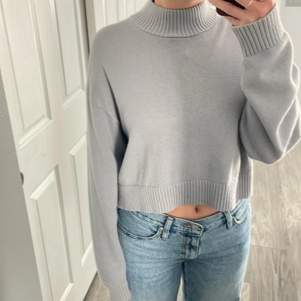 Sunday Best Mock Neck Cropped Sweater Blue - Picture 7 of 7